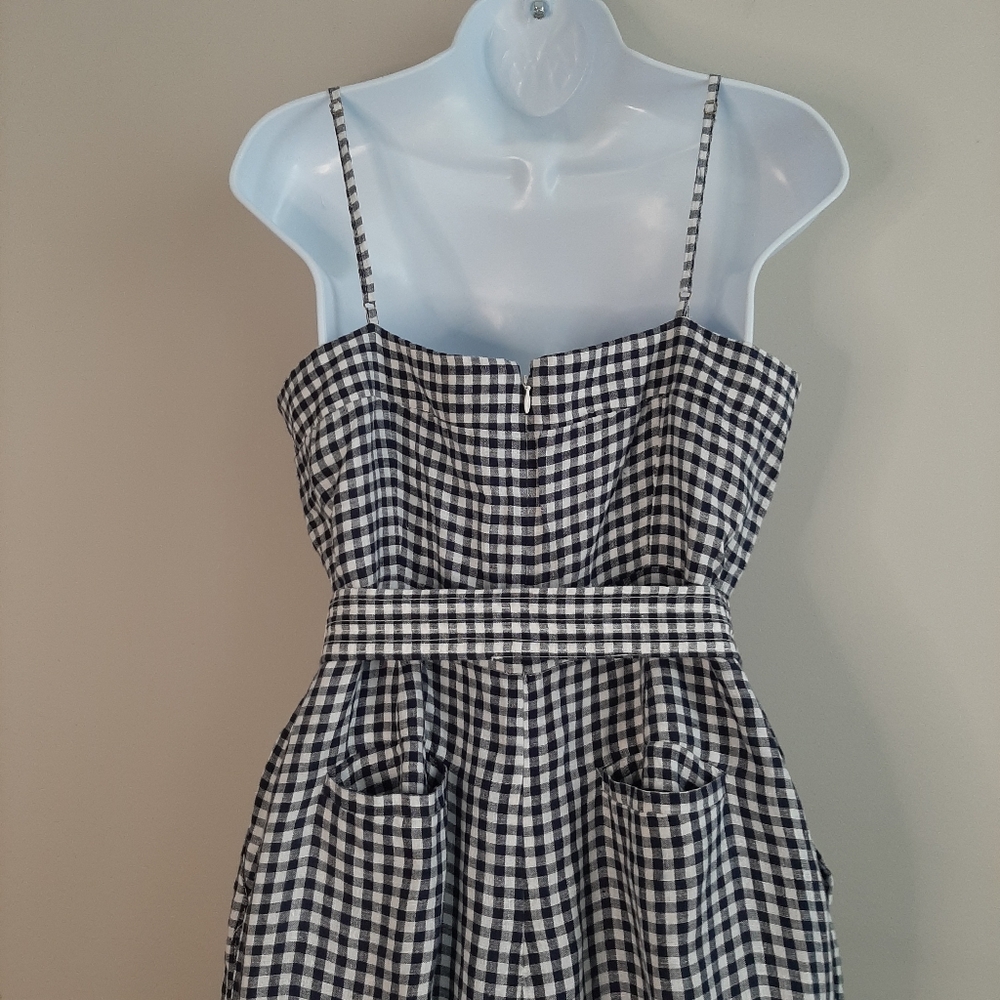 J. Crew Gingham Linen Jumpsuit Navy And White Size 10 - Picture 7 of 15